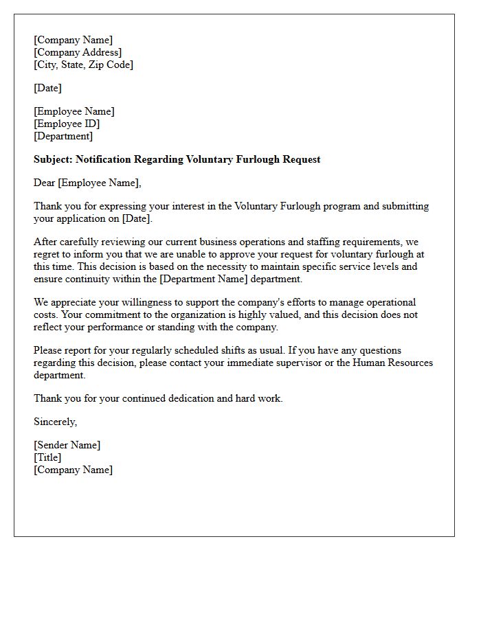 Business Operations Voluntary Furlough Denial Letter