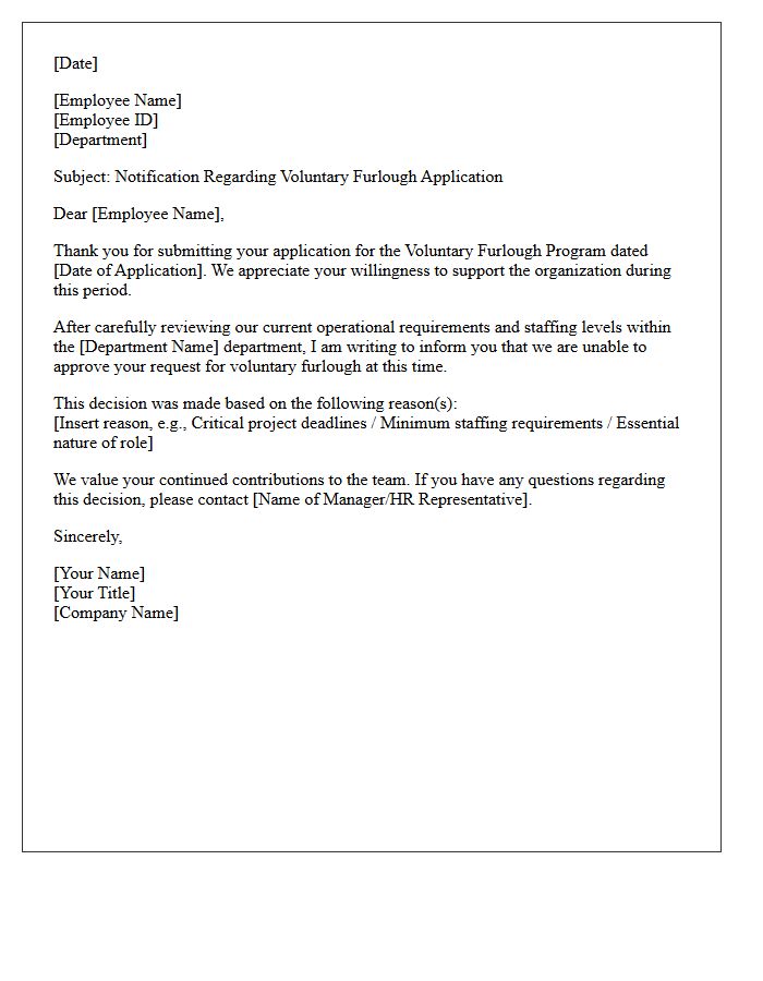 Staff Voluntary Furlough Application Denial Letter