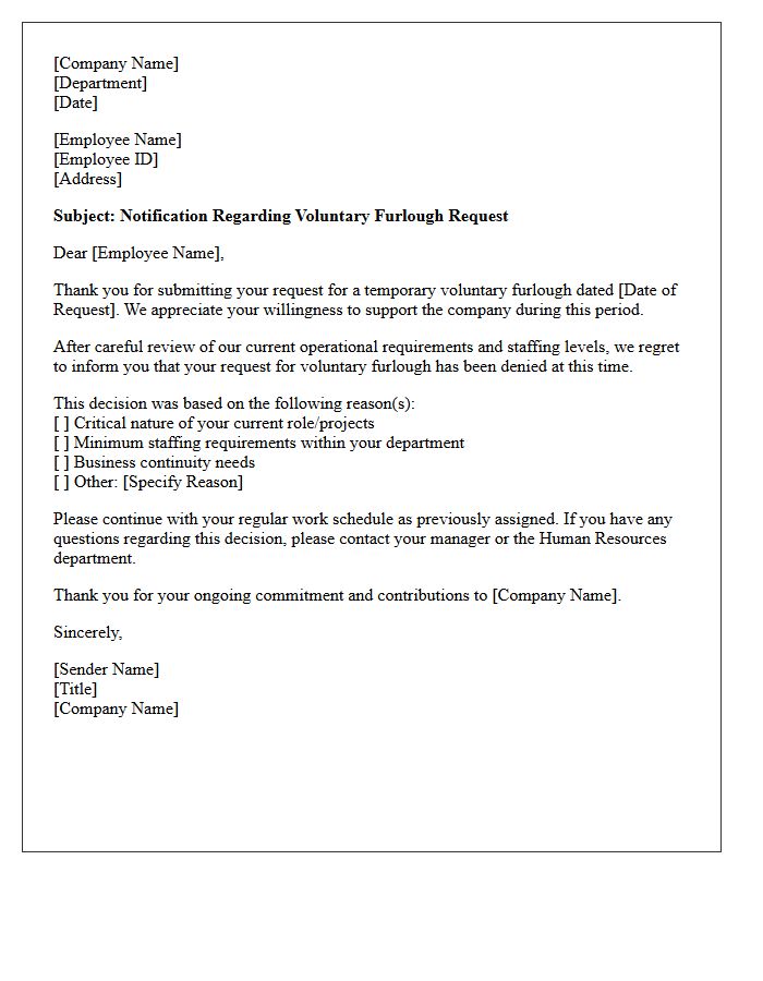 Temporary Leave Voluntary Furlough Denial Letter