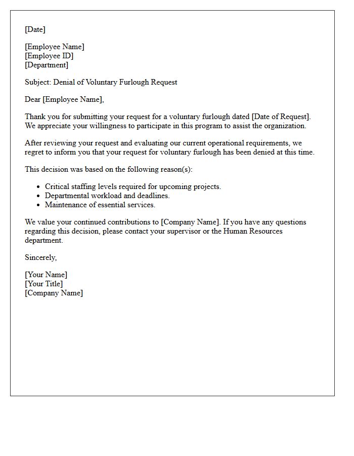 Personnel Voluntary Furlough Request Denial Letter