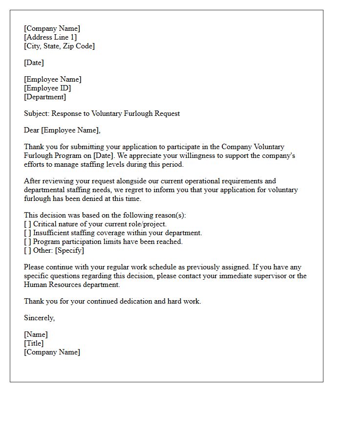 Company Voluntary Furlough Program Denial Letter