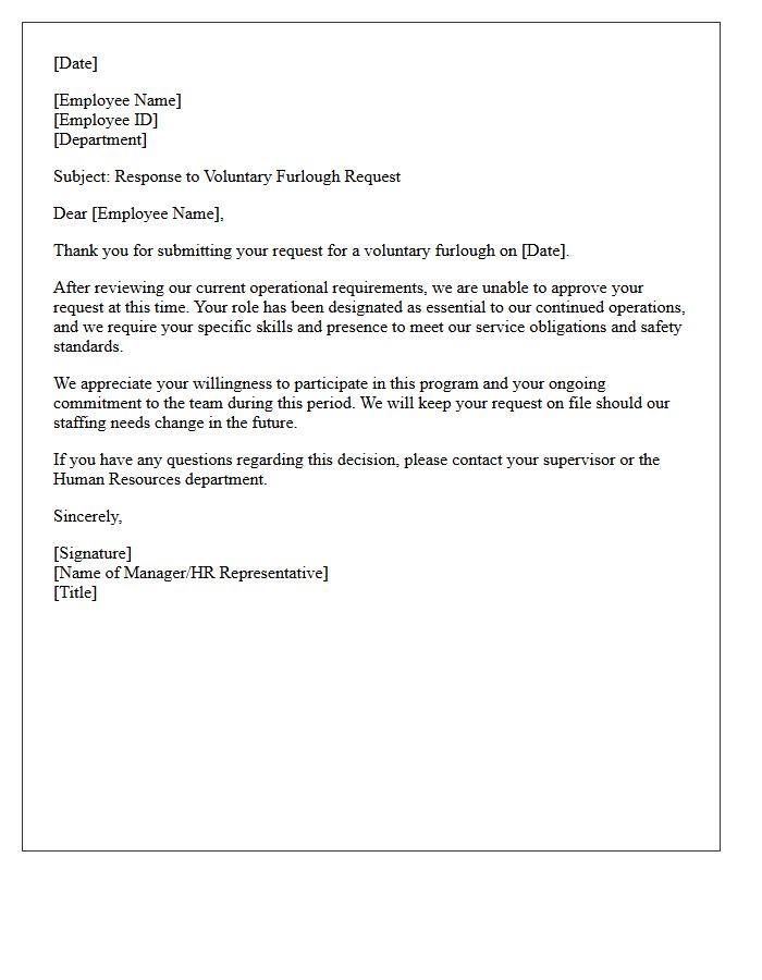 Essential Worker Voluntary Furlough Denial Letter