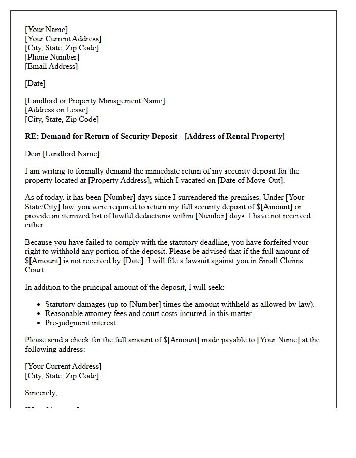 Demand Letter for Security Deposit and Attorney Fees