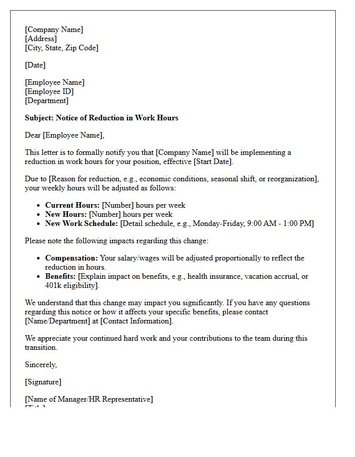 General Reduction of Hours Notice Letter