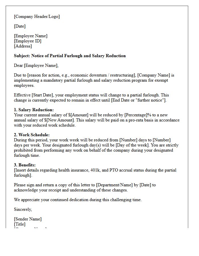 Exempt Employee Partial Furlough and Salary Reduction Letter