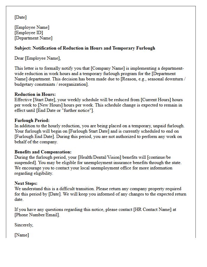 Department-Wide Reduction of Hours and Furlough Letter