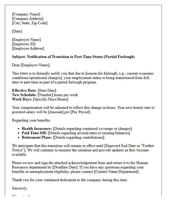 Transition to Part-Time Status Due to Partial Furlough Letter