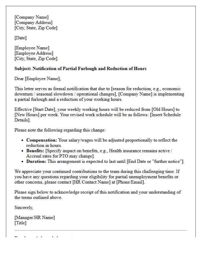 Partial Furlough and Reduction of Hours Acknowledgement Letter