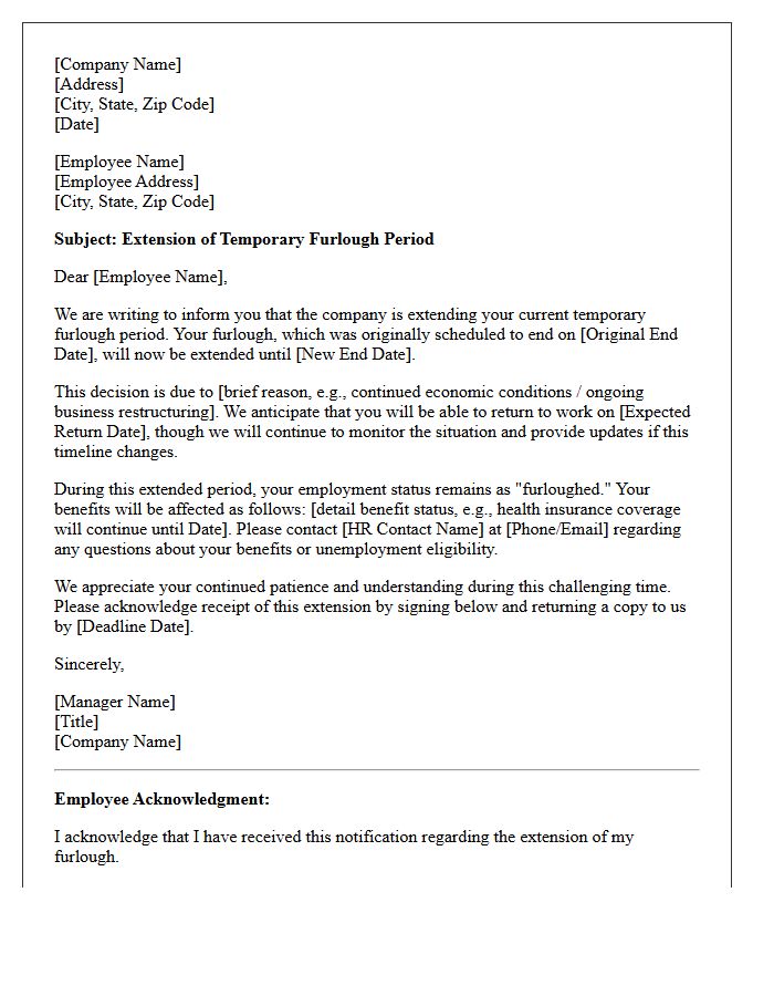 Temporary Furlough Period Extension Letter