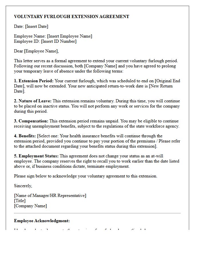 Voluntary Furlough Extension Agreement Letter