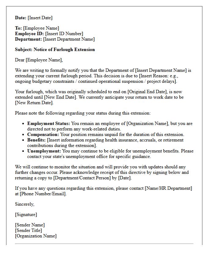 Departmental Furlough Extension Directive Letter