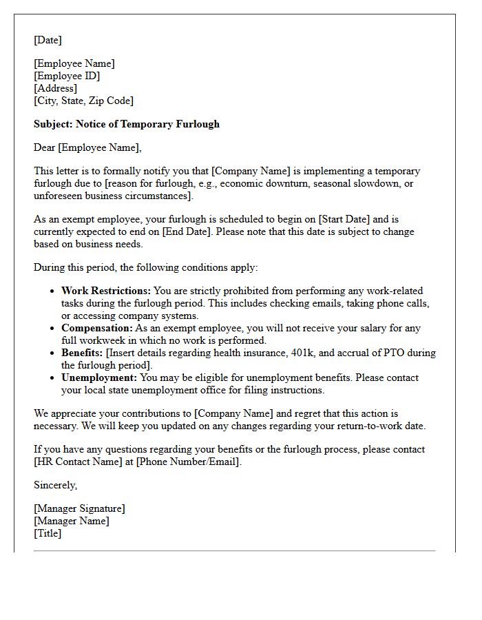 Temporary Exempt Employee Furlough Notice Letter