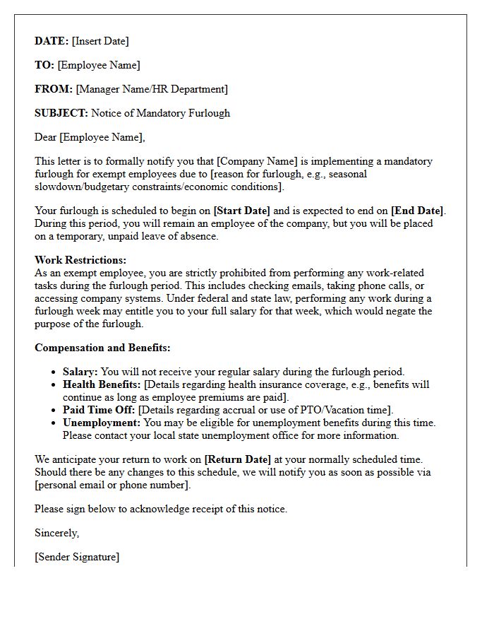 Mandatory Exempt Employee Furlough Notice Letter