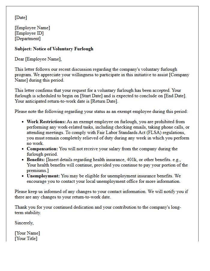 Voluntary Exempt Employee Furlough Notice Letter