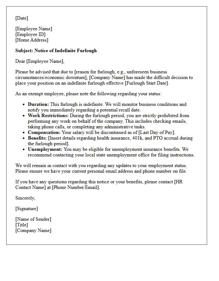 Indefinite Exempt Employee Furlough Notice Letter