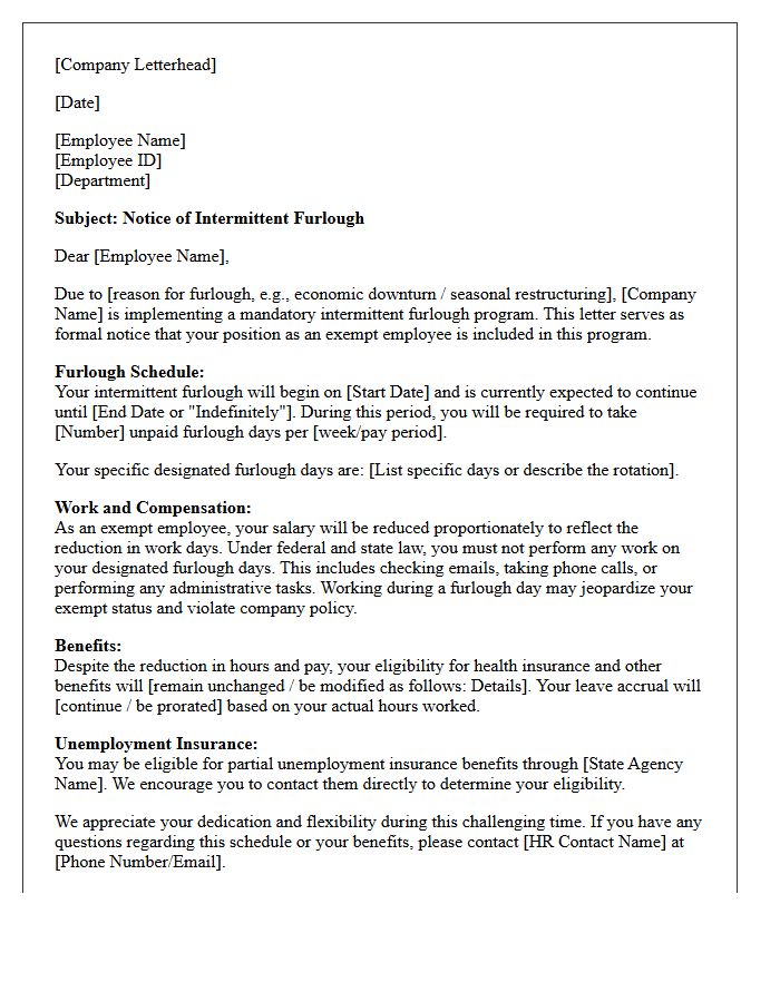 Intermittent Exempt Employee Furlough Notice Letter