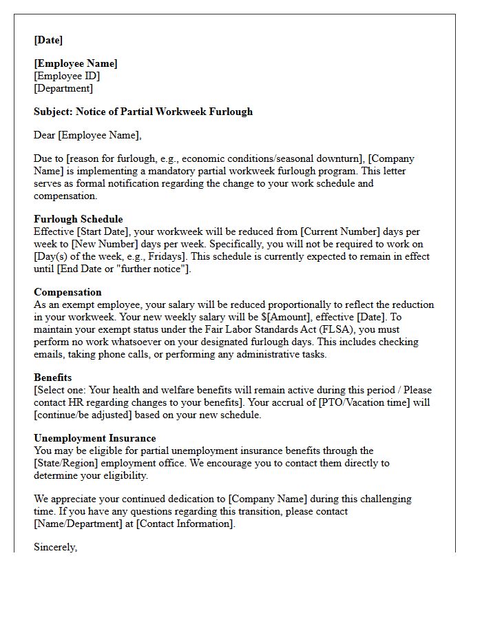 Partial Workweek Exempt Employee Furlough Letter