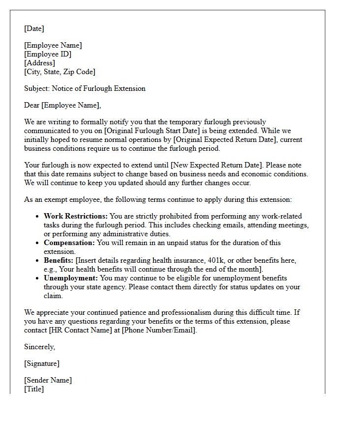 Exempt Employee Furlough Extension Notice Letter