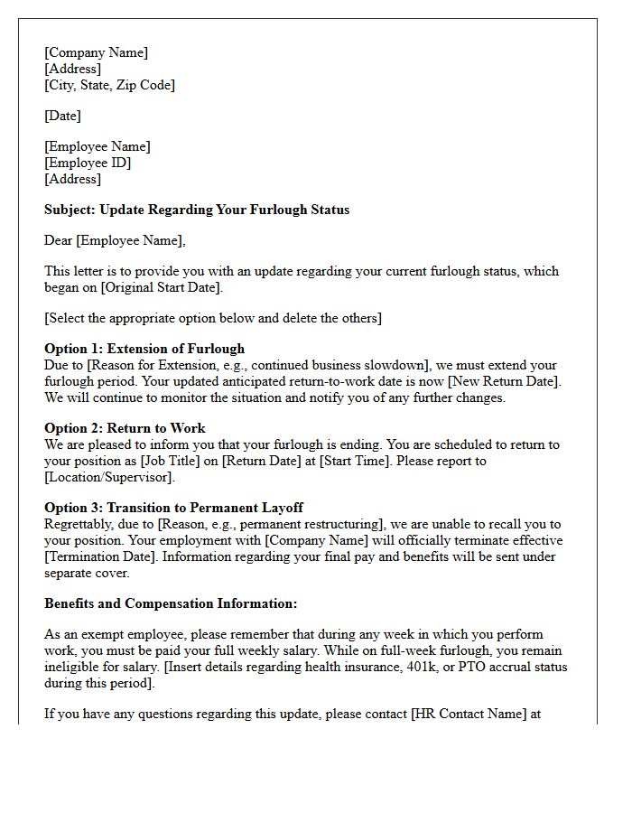 Exempt Employee Furlough Status Update Letter