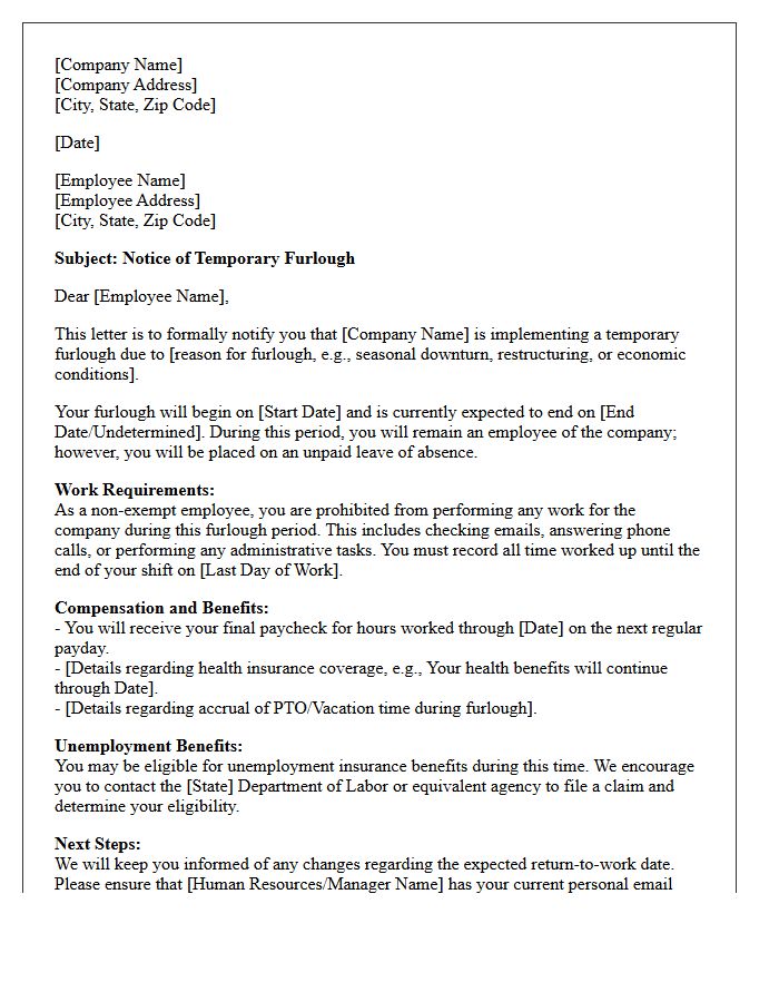 Standard Non-Exempt Employee Furlough Notice Letter