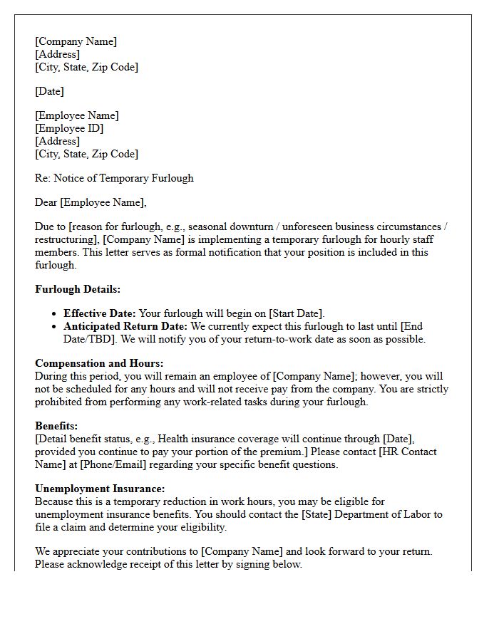 Temporary Furlough Implementation Letter For Hourly Staff