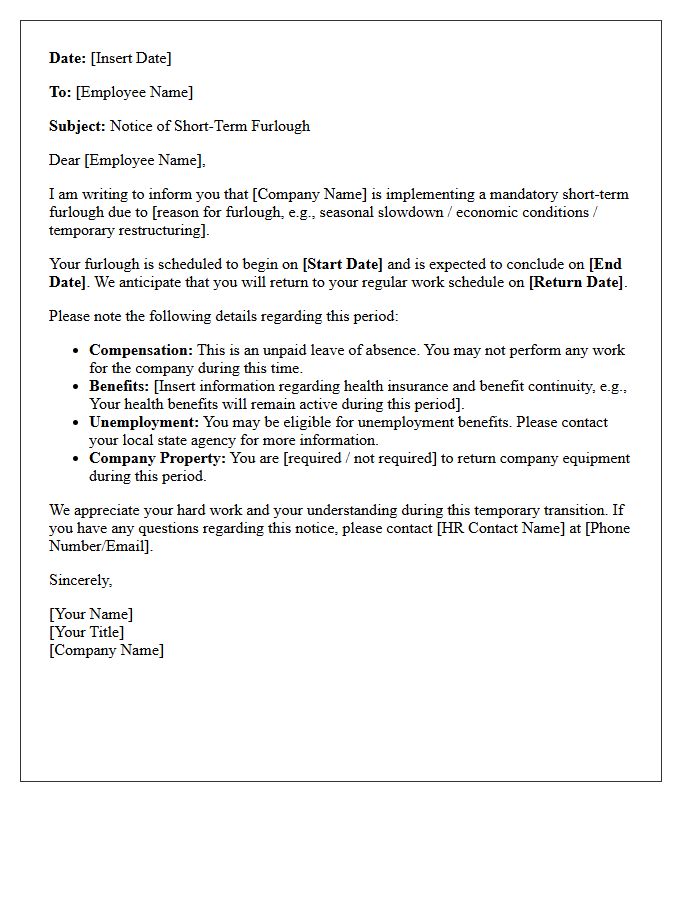 Short-Term Furlough Announcement Letter