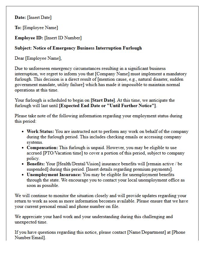 Emergency Business Interruption Furlough Notice Letter