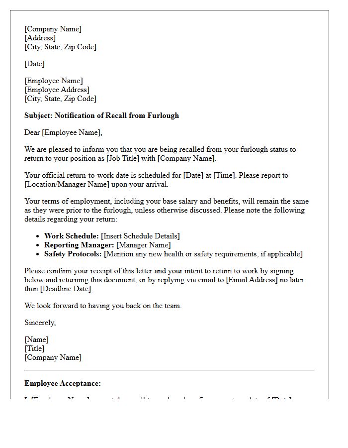 Recall From Furlough Notification Letter