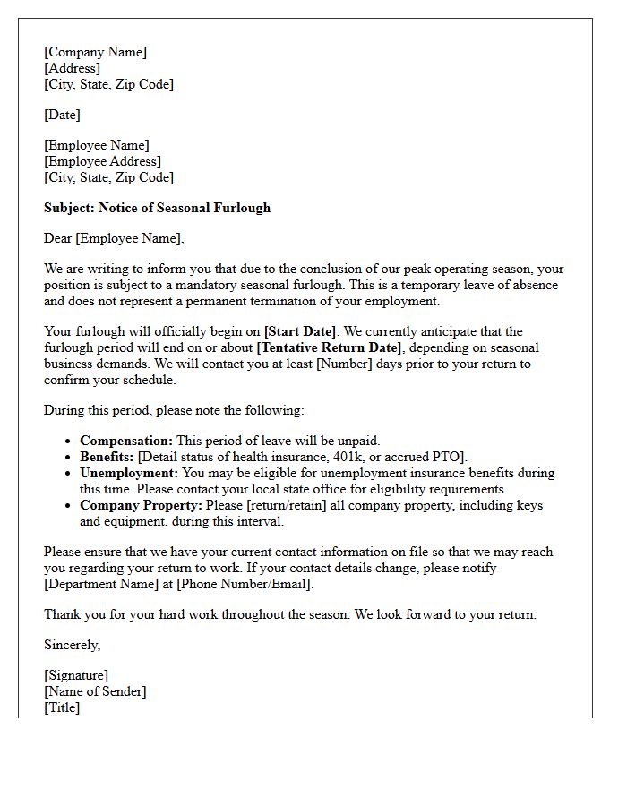 Standard Seasonal Furlough Notice Letter