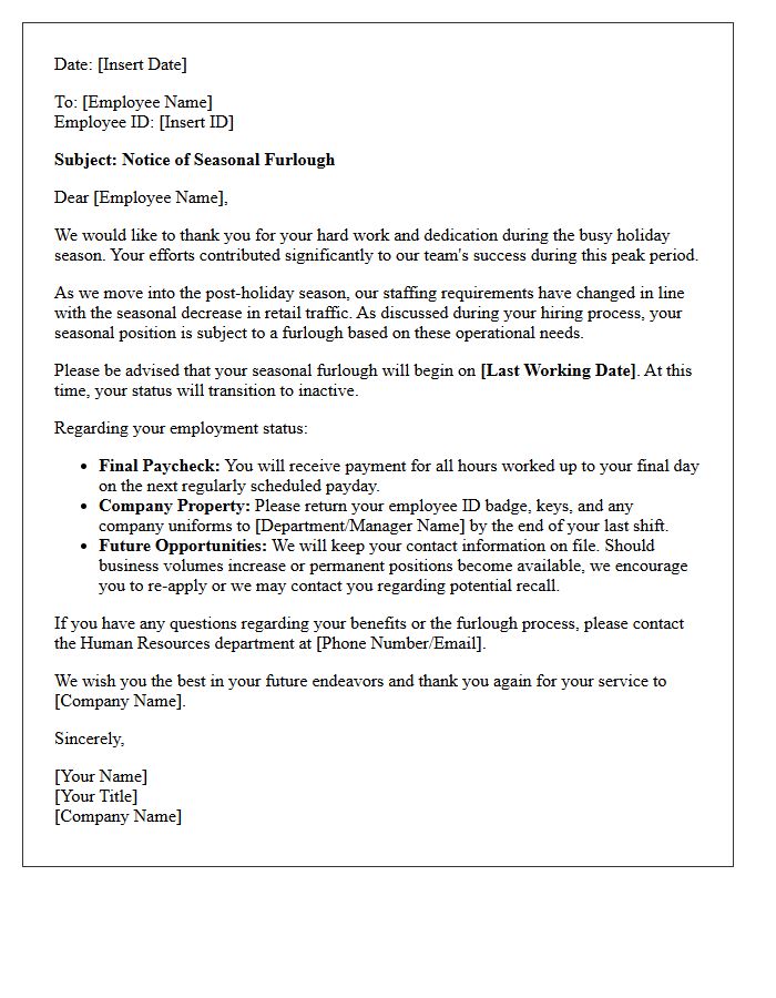 Post-Holiday Retail Seasonal Furlough Letter