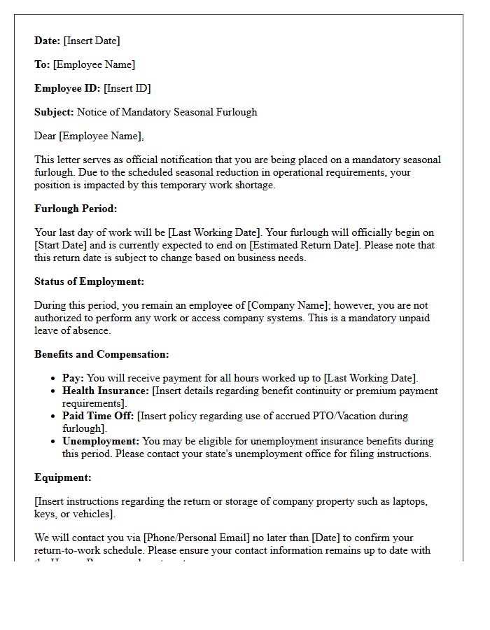 Mandatory Seasonal Furlough Directive Letter