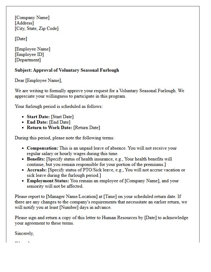 Voluntary Seasonal Furlough Approval Letter