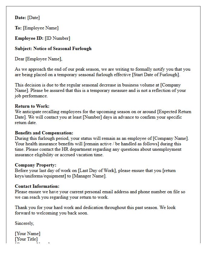 Off-Season Hospitality Furlough Letter