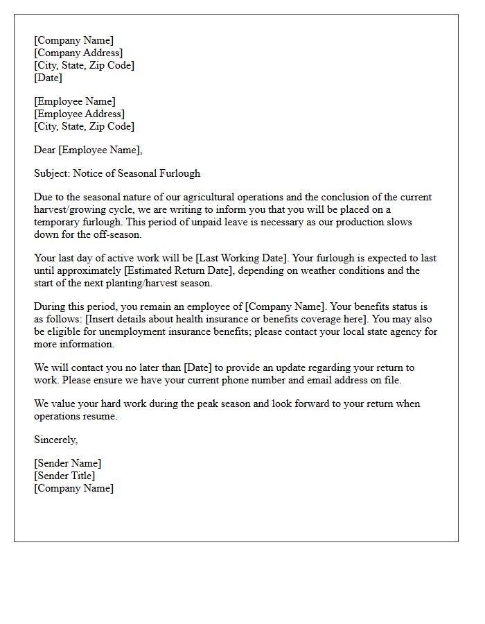 Agricultural Off-Season Furlough Letter