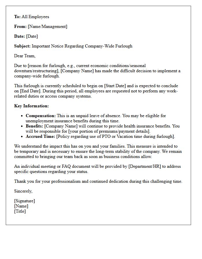 Standard Company-Wide Furlough Announcement Letter
