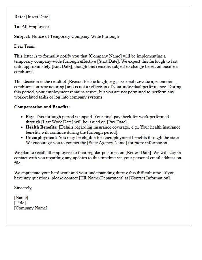 Temporary Company-Wide Furlough Notice Letter