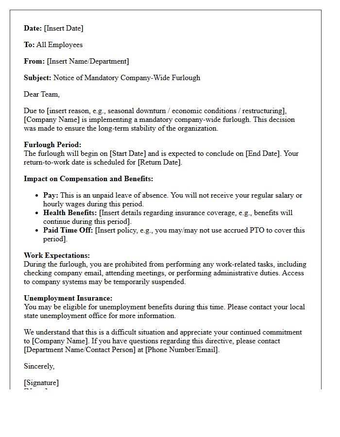Mandatory Company-Wide Furlough Directive Letter