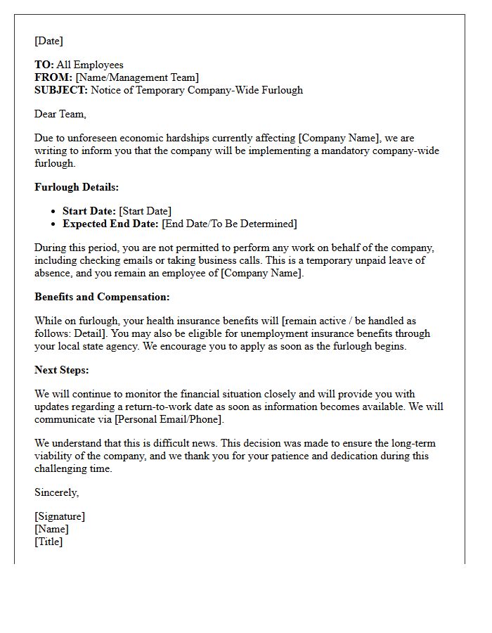 Economic Hardship Company-Wide Furlough Letter