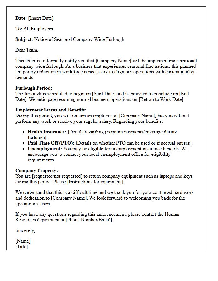 Seasonal Company-Wide Furlough Announcement Letter