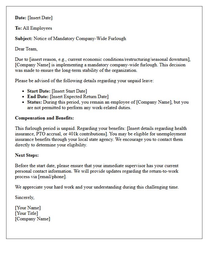 Unpaid Leave Company-Wide Furlough Declaration Letter