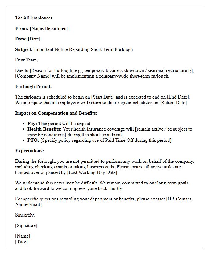 Short-Term Company-Wide Furlough Announcement Letter