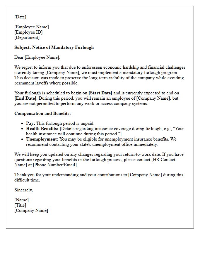 Notice of Economic Hardship Furlough Letter