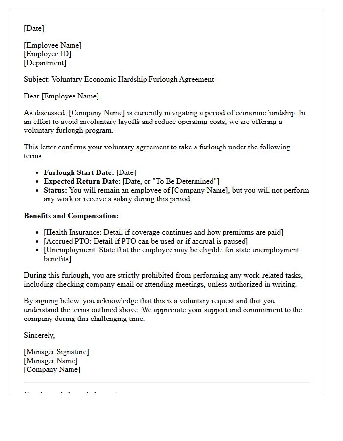 Voluntary Economic Hardship Furlough Letter
