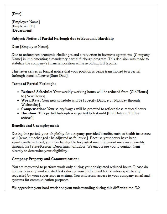 Partial Economic Hardship Furlough Letter