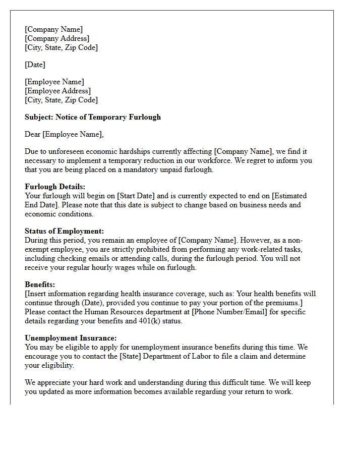 Non-Exempt Employee Economic Hardship Furlough Letter