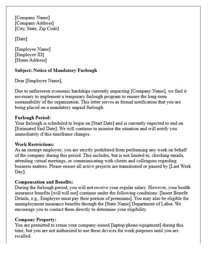 Exempt Employee Economic Hardship Furlough Letter