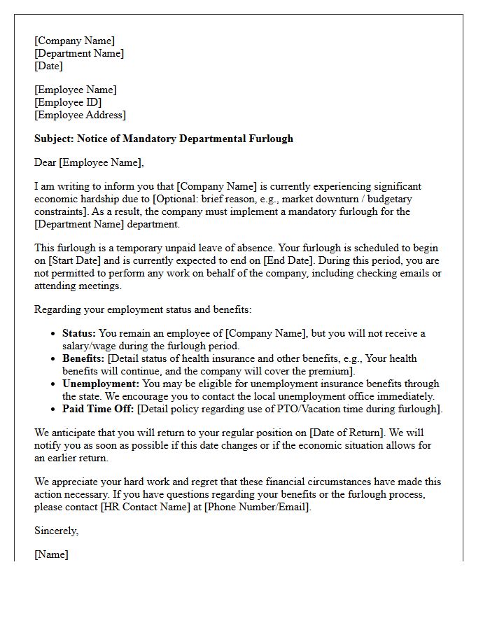 Departmental Economic Hardship Furlough Letter
