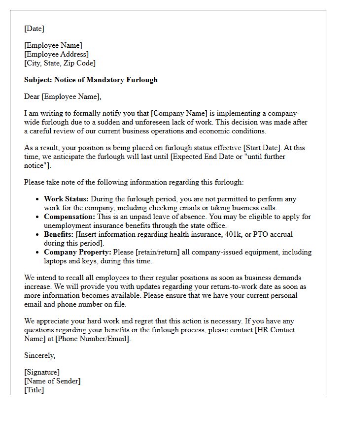 Company-Wide Lack Of Work Furlough Letter