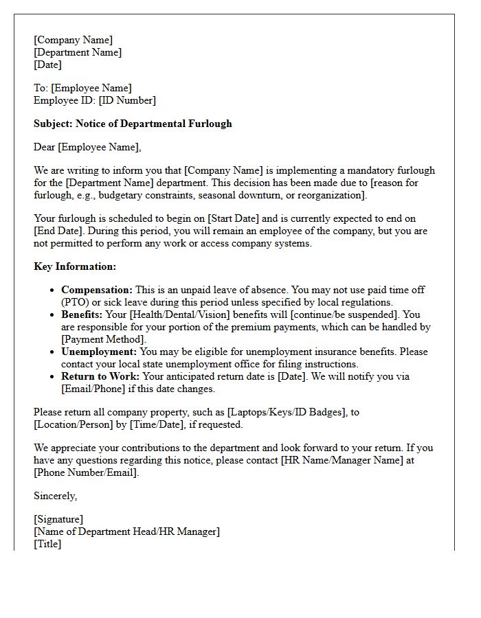 Departmental Furlough Notification Letter