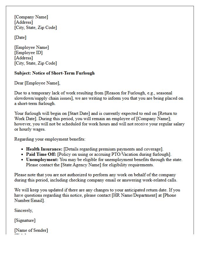 Short-Term Lack Of Work Furlough Letter